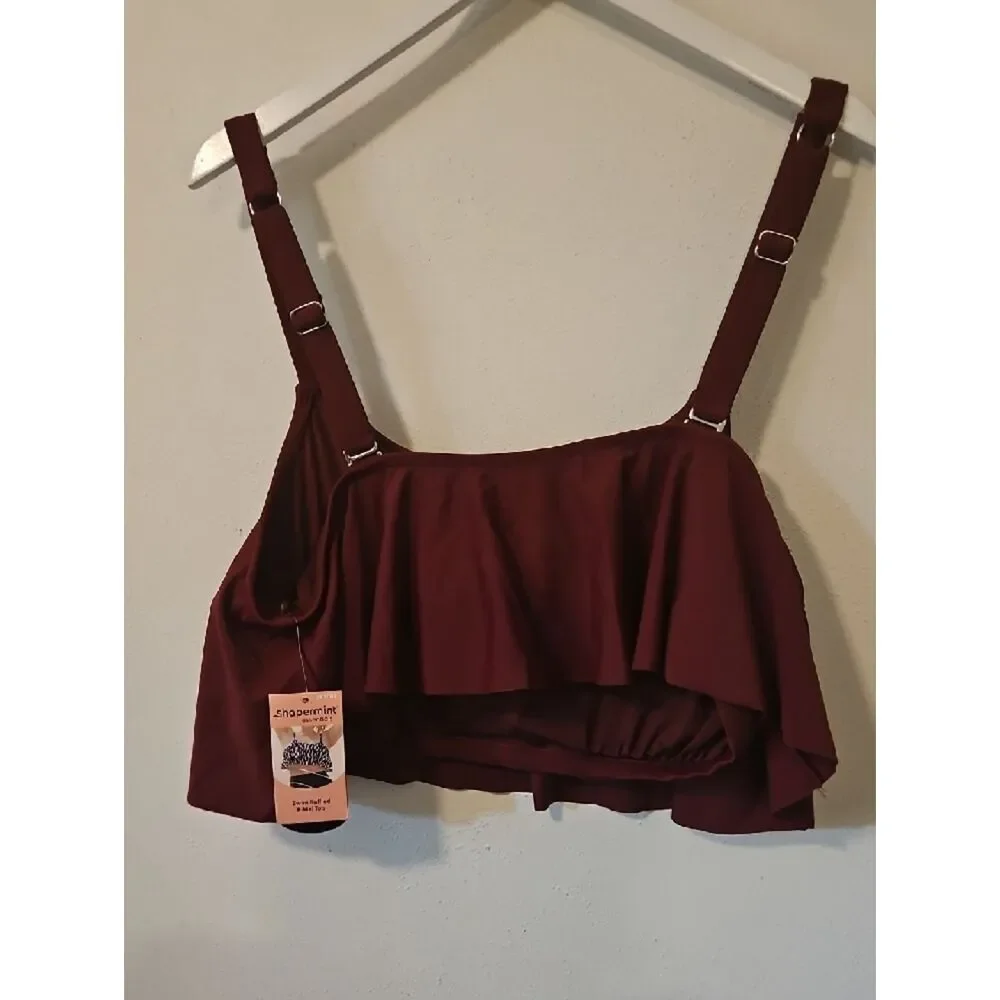Shapermint Burgundy Flounce Crop Swim Bikini